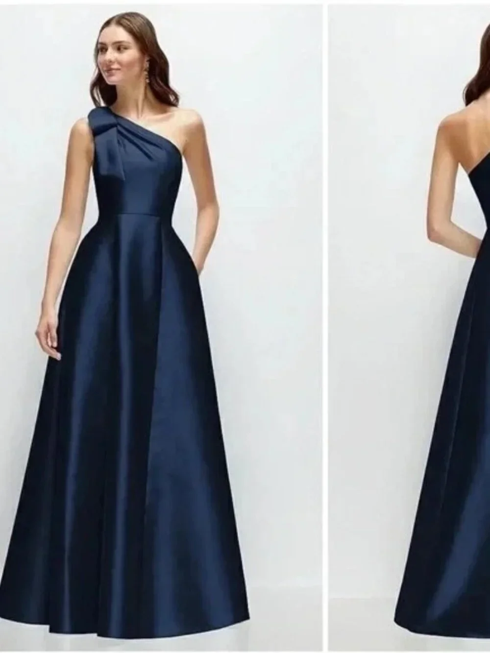 Alfred Sung Midnight Blue One-Shoulder Bow A-Line Gown D875 - Picture 1 of 3